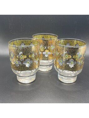 Culver Valencia 22K Gold Lowball Glasses // Set of 3 // Old-Fashioned Glass